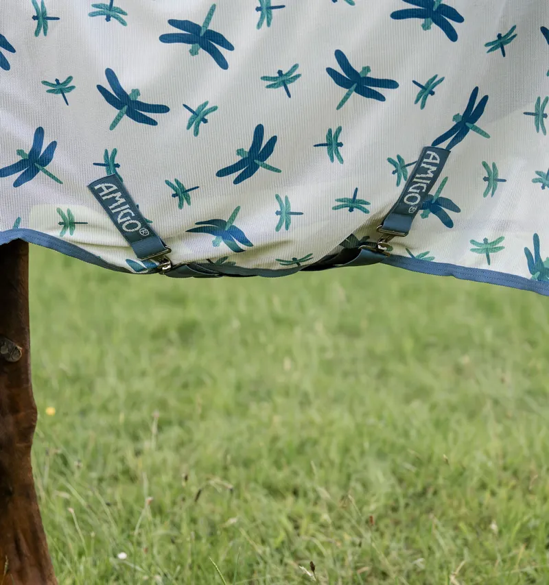 Horseware Amigo Bug Fly Rug - Dragonfly Print/Silver/Blue/Sage-4