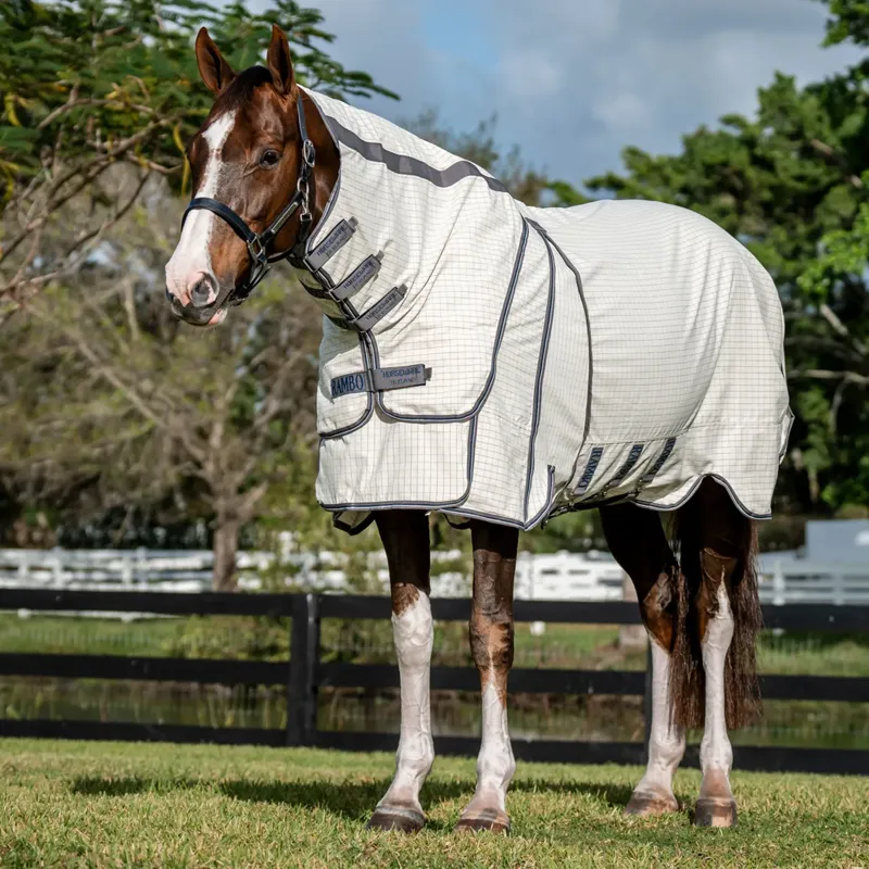 Horseware Rambo Optimo Supreme Summer Sheet Fly Rug - Navy Check/Thunderstorm Grey