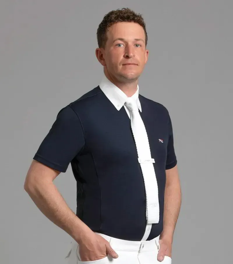 Premier Equine Mens Antonio Short Sleeve Show Shirt - Navy-1