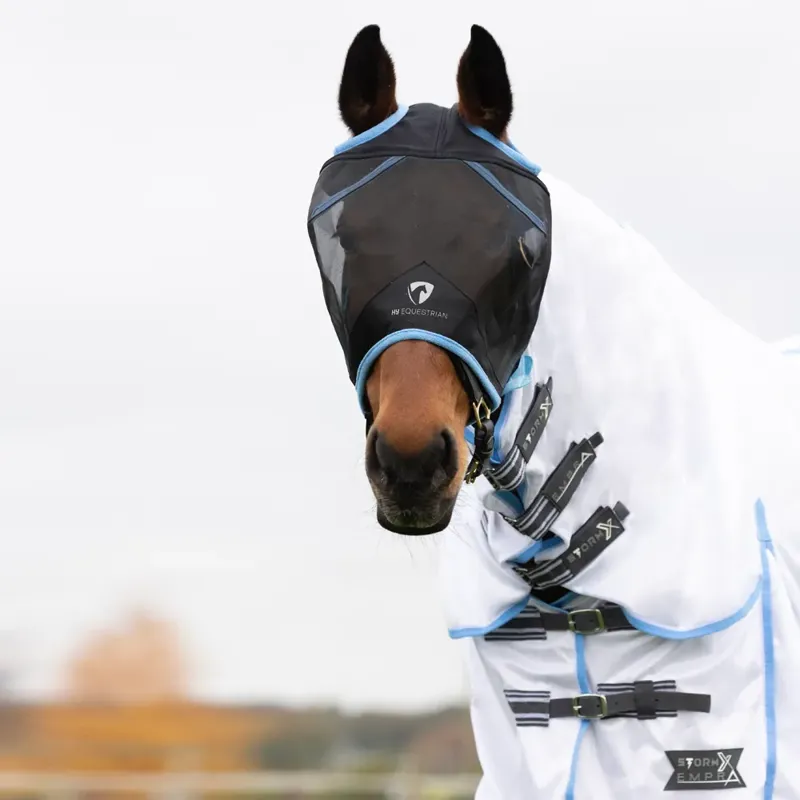 Hy Equestrian Mesh Half Mask without Ears - Black/Light Blue