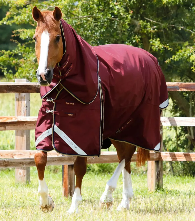 Premier Equine Buster Zero Turnout Rug with Neck Cover - Burgundy