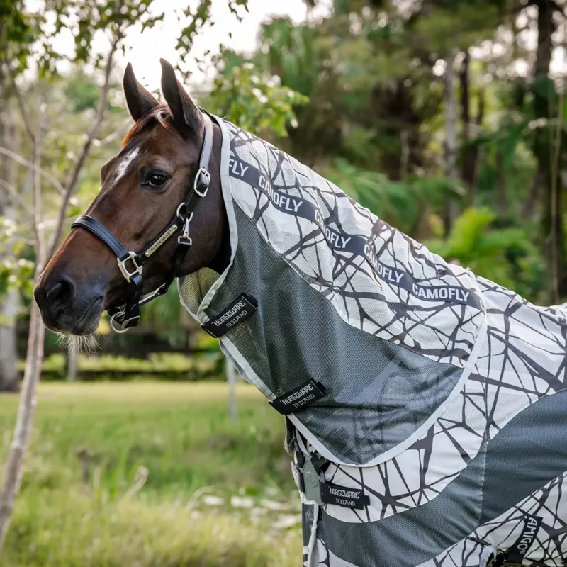 Horseware Amigo Camofly Plus Detach-A-Neck Fly Rug - CamoFly Print/Grey-2