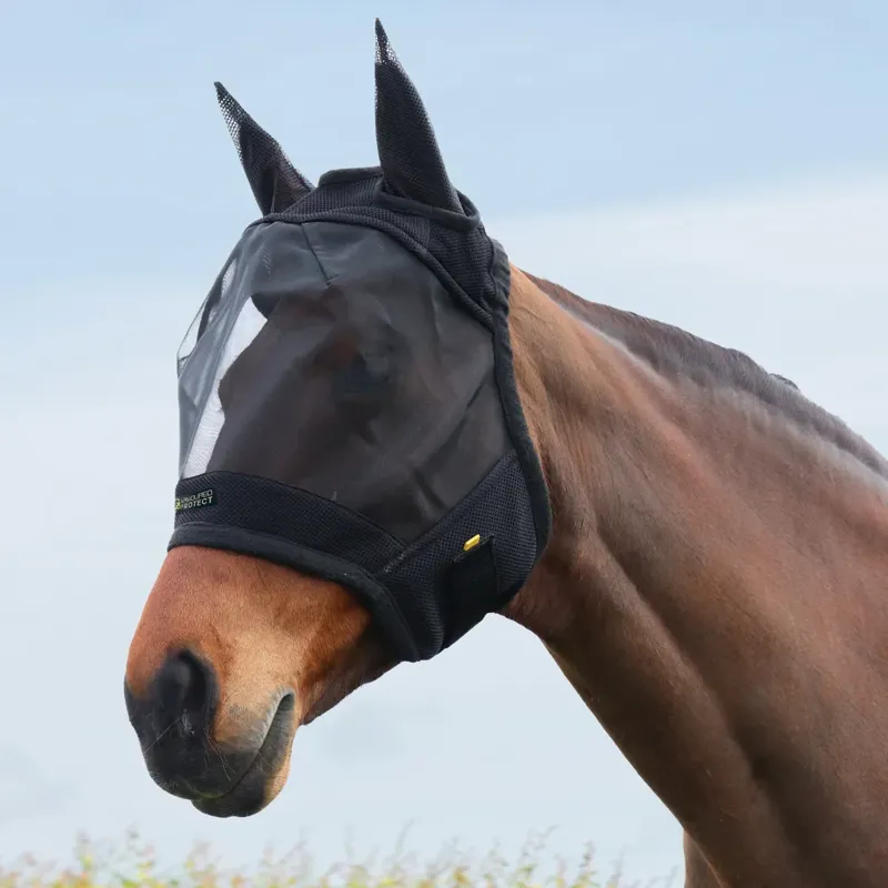 Hy Equestrian Armoured Protect Half Mask with Ears - Black