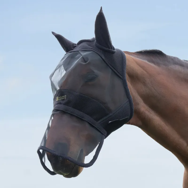 Hy Equestrian Armoured Protect Full Mask with Ears and Nose - Black