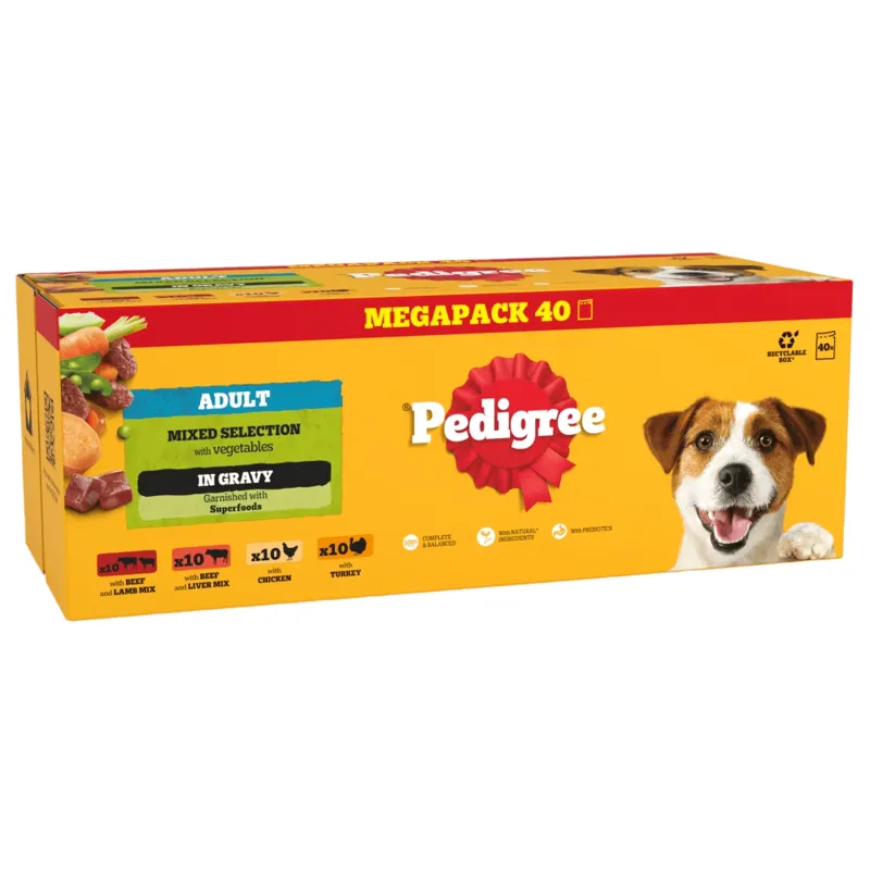 Pedigree Adult Wet Dog Food Mixed in Gravy 40 x 100g Mega Pack Pouch