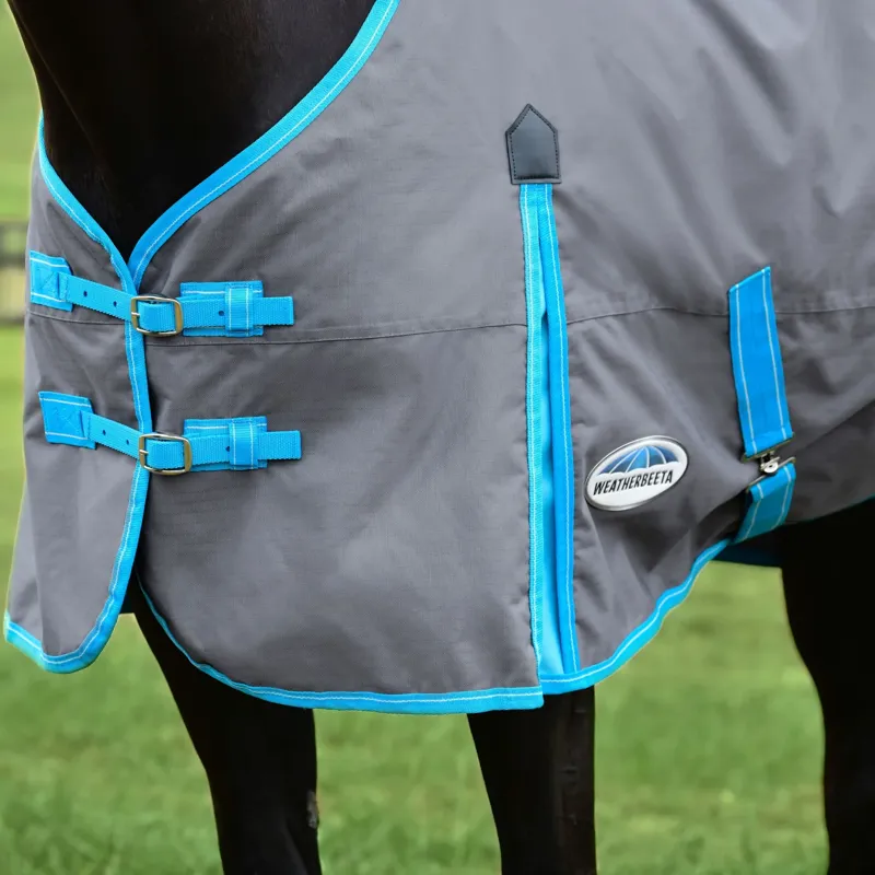 WeatherBeeta ComFiTec Classic 50g Standard Neck Turnout Rug - Grey/Bright Blue-2
