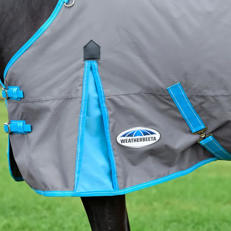 WeatherBeeta ComFiTec Classic 50g Standard Neck Turnout Rug - Grey/Bright Blue-3