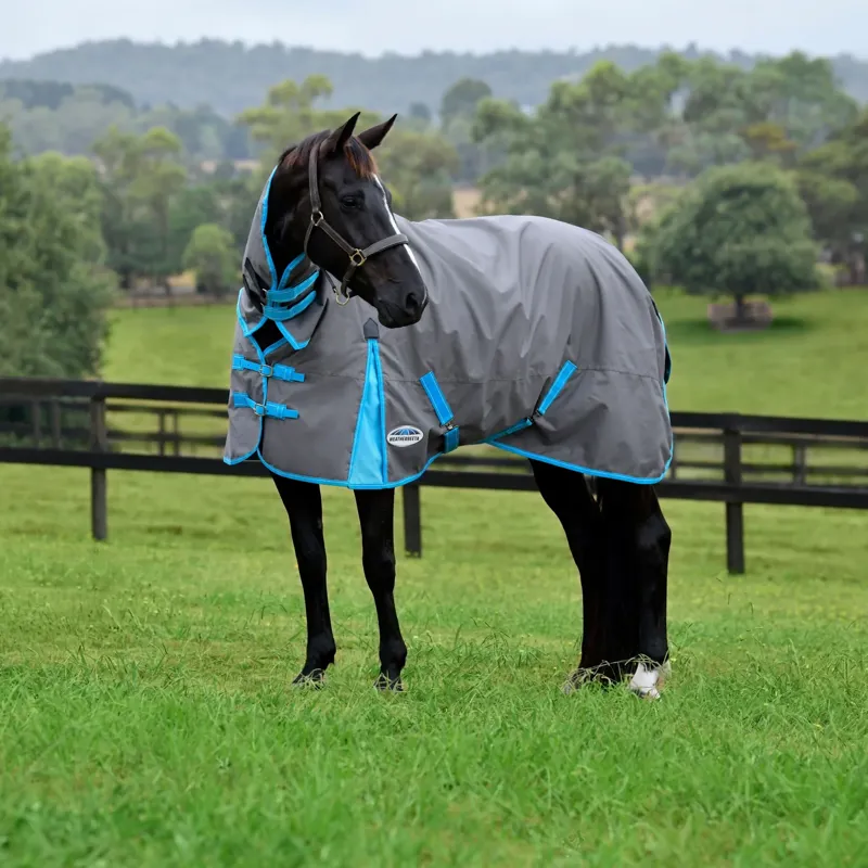 WeatherBeeta ComFiTec Classic Combo Neck 50g Turnout Rug - Grey/Bright Blue-1