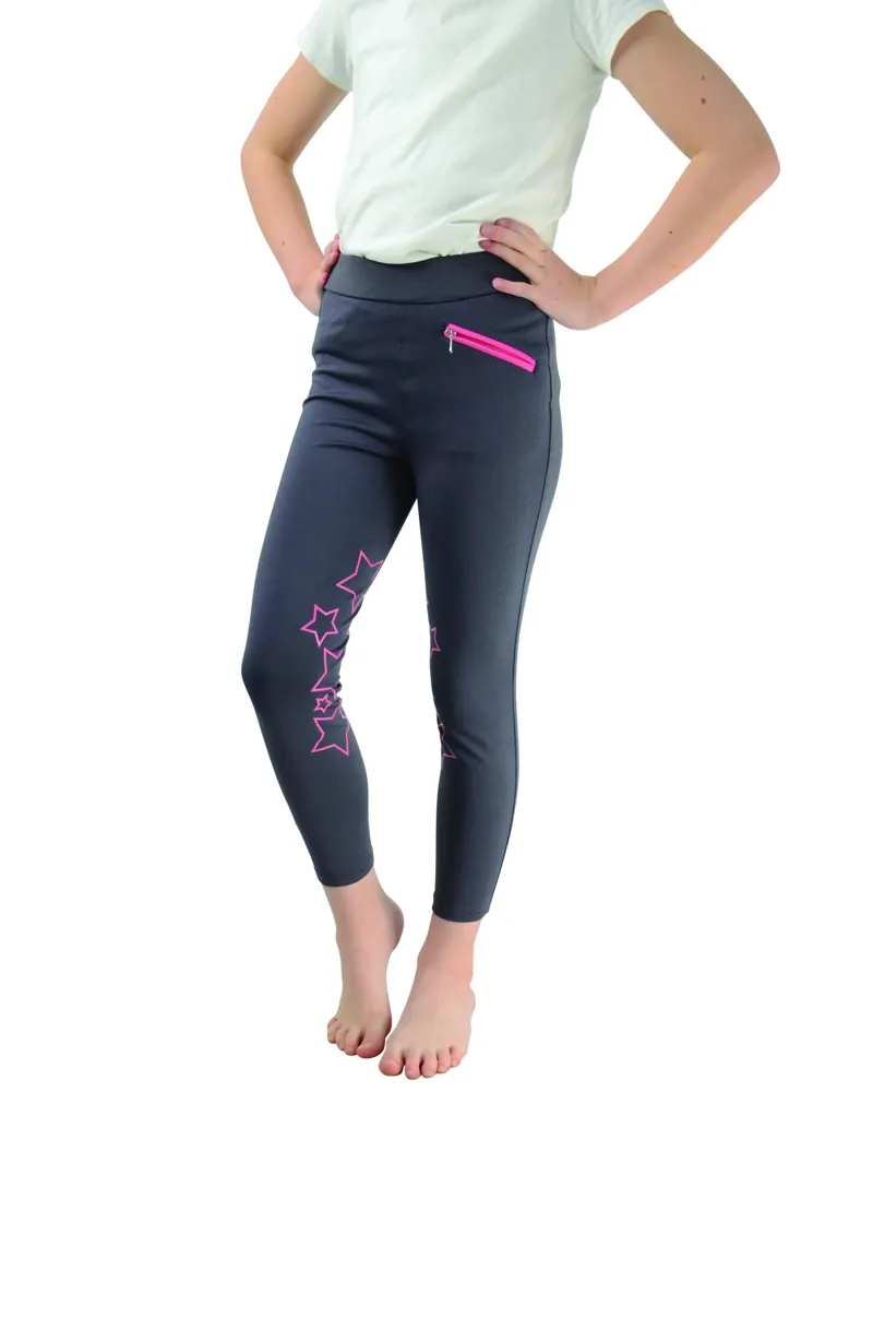 Hy Equestrian Stella Children's Riding Tights - Iron Grey/Pink