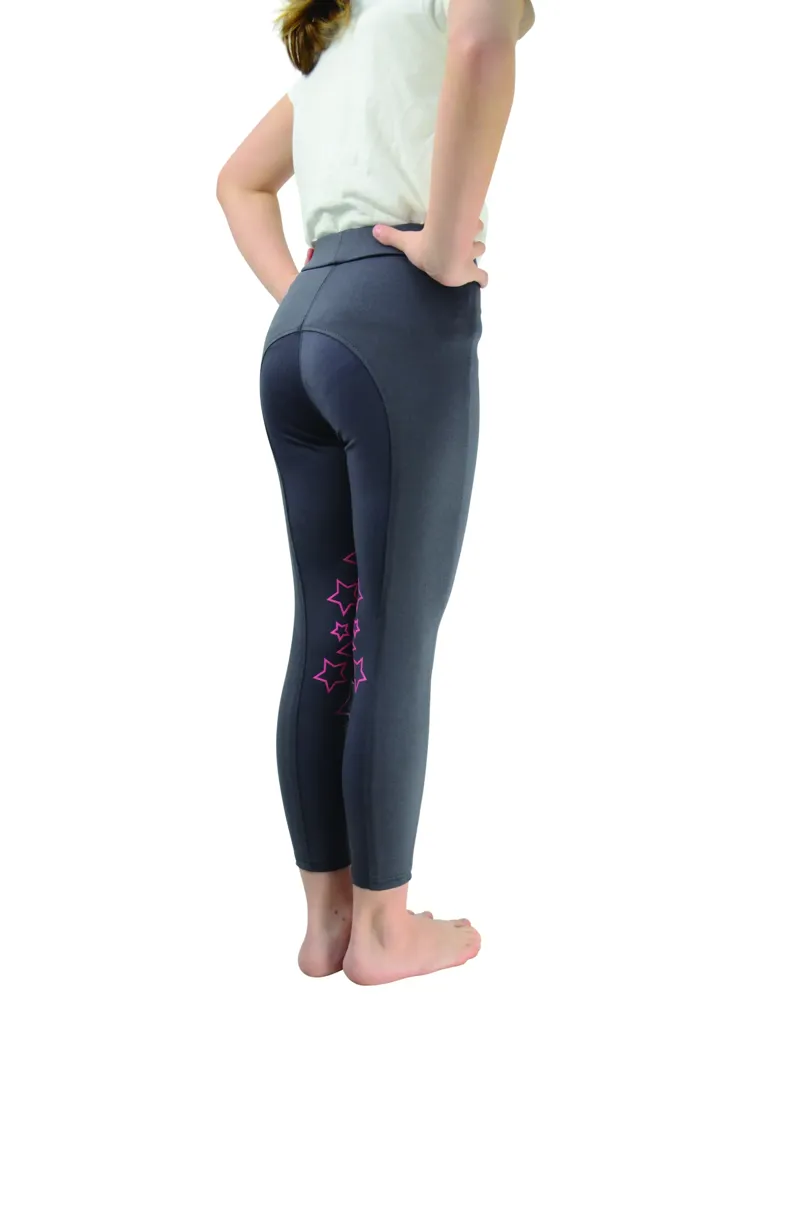 Hy Equestrian Stella Children's Riding Tights - Iron Grey/Pink-1