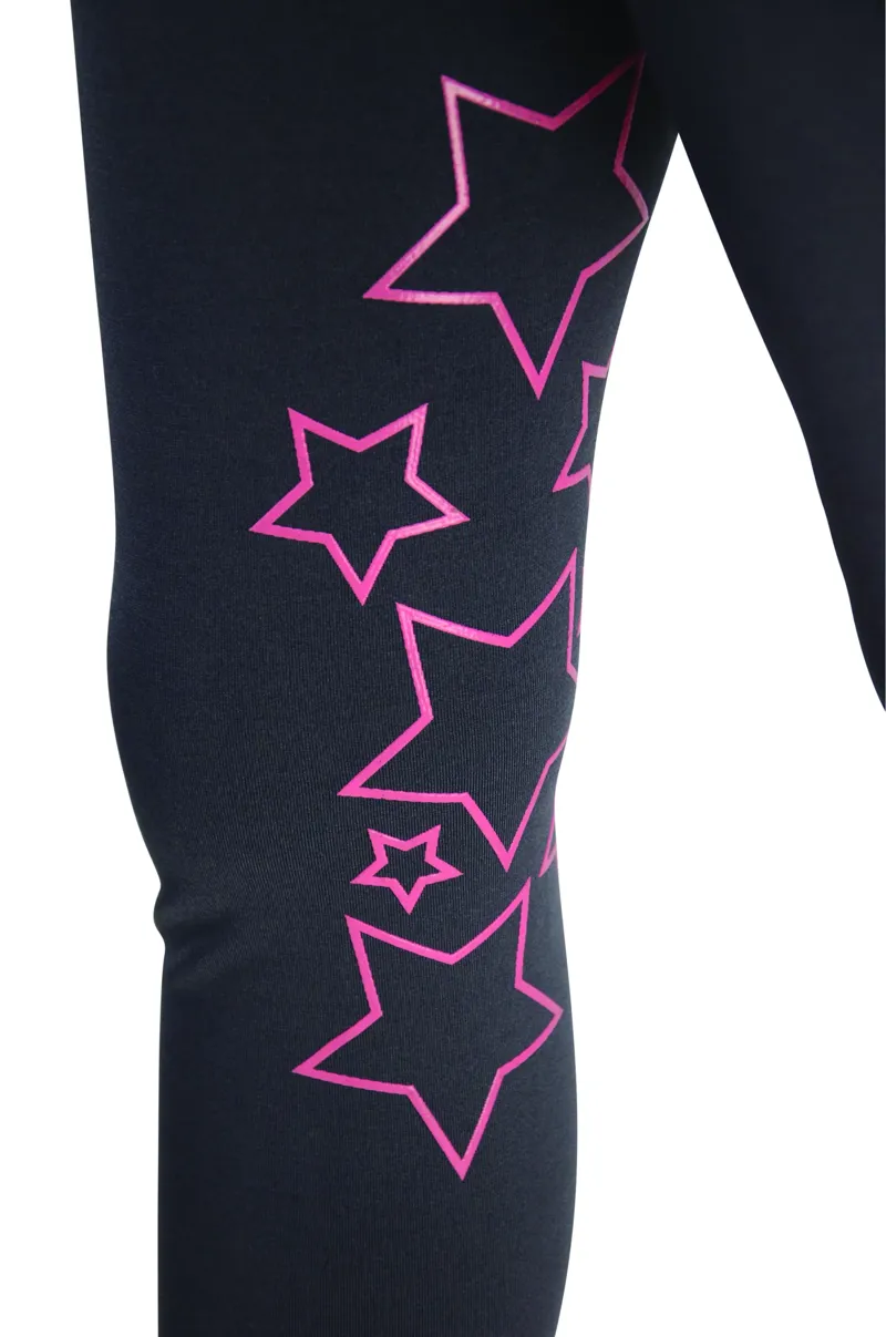 Hy Equestrian Stella Children's Riding Tights - Iron Grey/Pink-2
