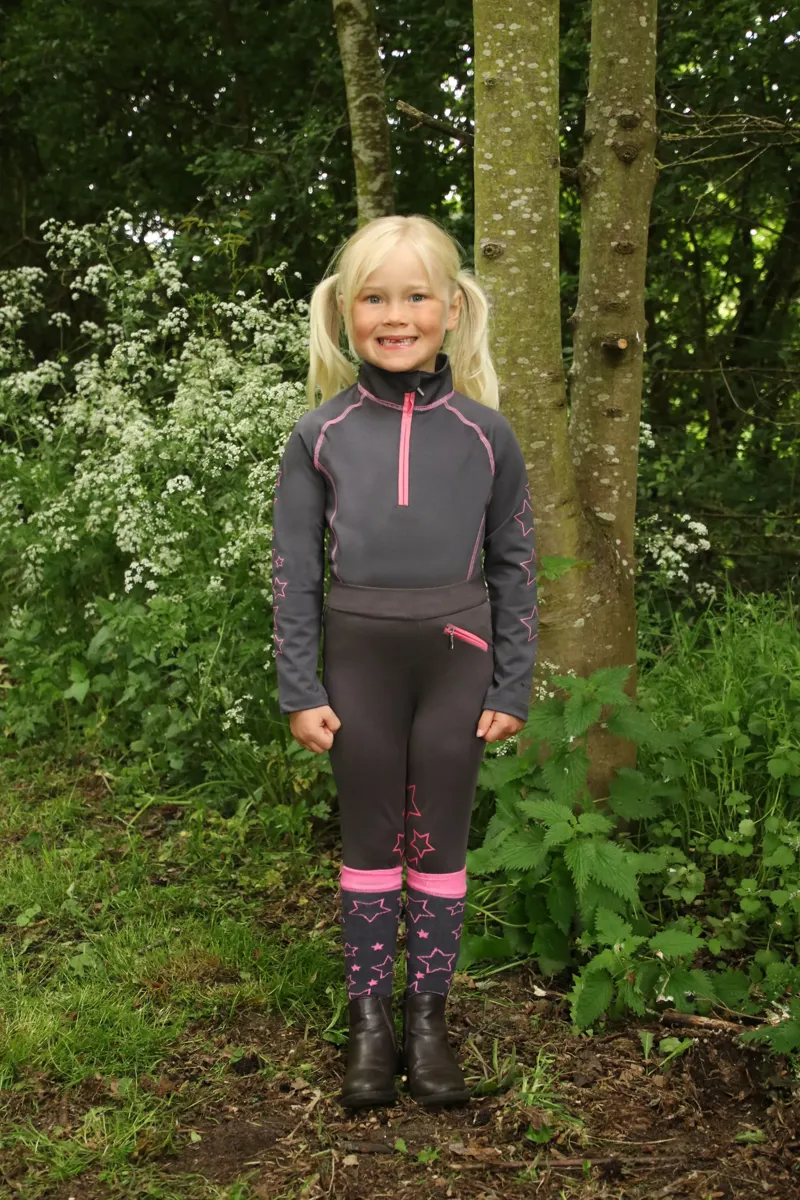 Hy Equestrian Stella Children's Riding Tights - Iron Grey/Pink-3