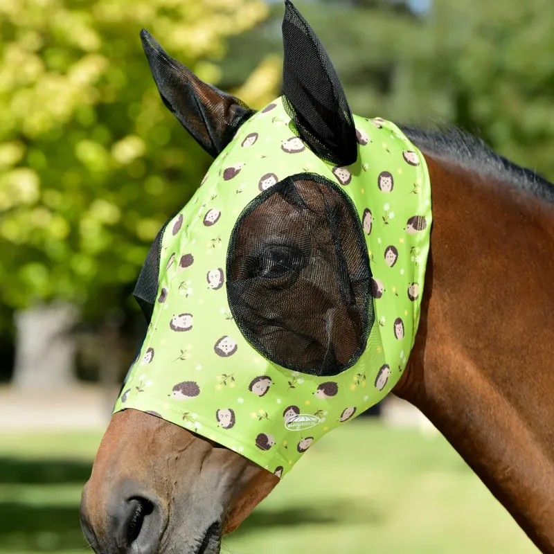 WeatherBeeta Stretch Bug Eye Saver with Ears Fly Mask - Hedgehogs/Flowers Print