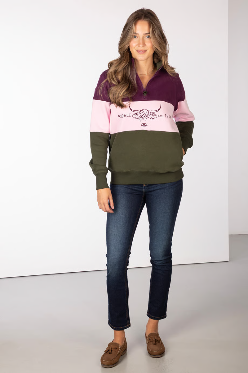 Rydale Ladies Byland Sweatshirt - Cow Olive/Sorbet/Berry-2