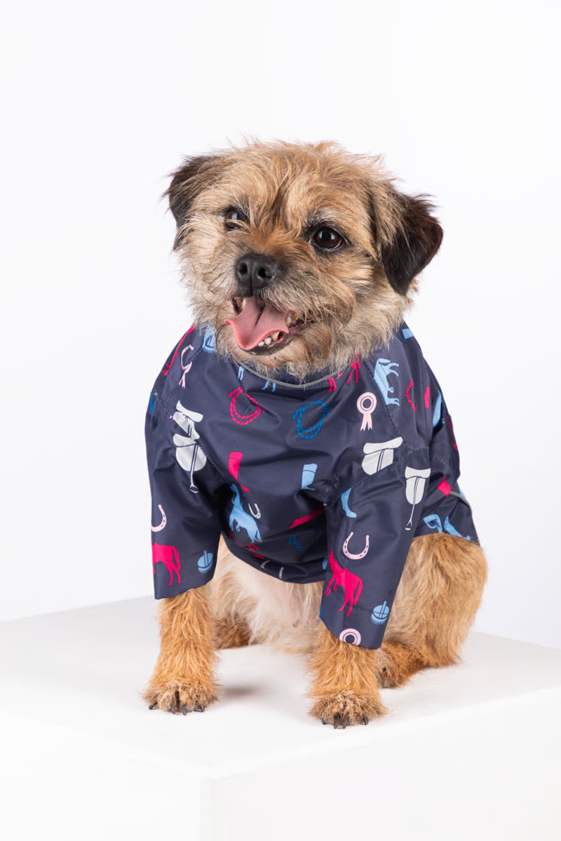 Rydale Yapham Patterned Dog Raincoats - Horse Print Navy