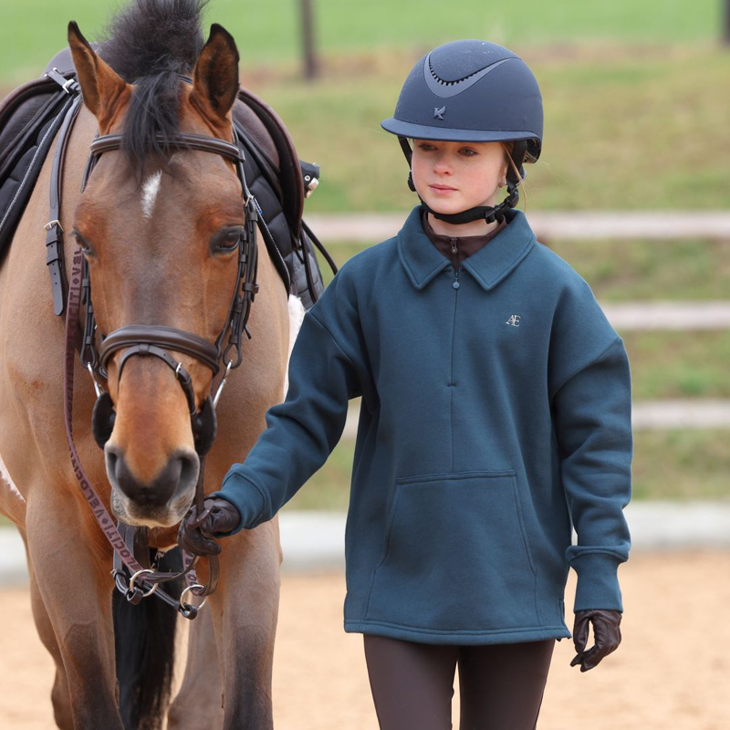 Shires Aubrion Equestrian Quarter Zip Sweater Young Rider - Estate Blue-2