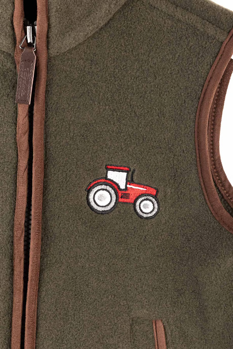 Rydale Huggate Kid's Mini Fleece Waistcoat - Tractor Khaki/Red-2