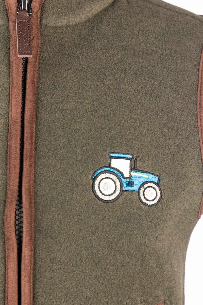 Rydale Junior Huggate Fleece Waistcoat - Tractor Khaki/Blue-2