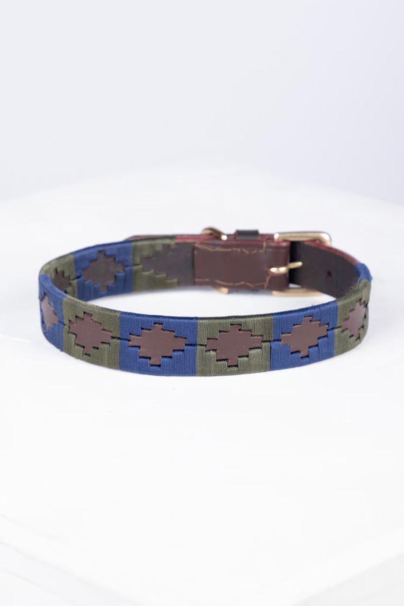 Rydale Polo Belt Dog Collar - Brown/Navy/Olive-1
