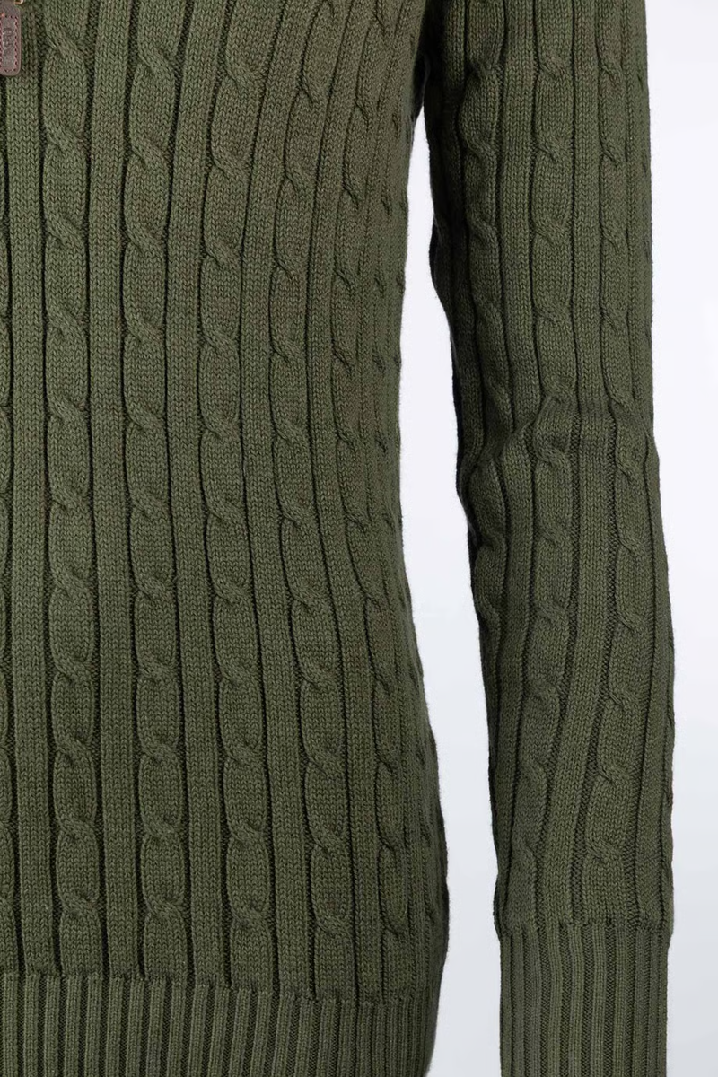 Rydale Ladies Emma Quarter Zip Cable Knit Jumper - Khaki-3