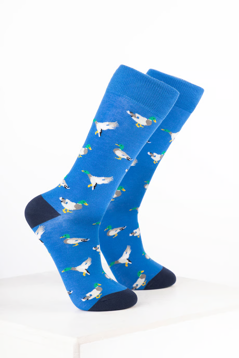 Rydale Men's Bamboo Bird Ankle Socks Pack of 10 - Duck Blue
