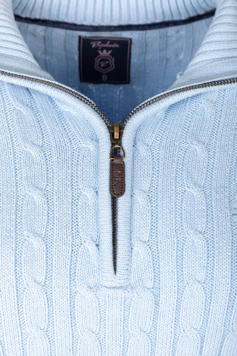 Rydale Ladies Emma Quarter Zip Cable Knit Jumper - Soft Blue-7