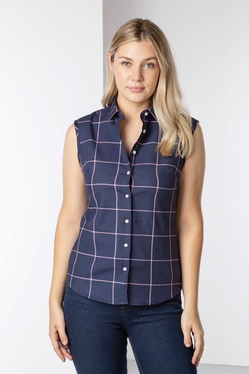 Rydale Ladies Laura Tweed Hannah Sleeveless Country Shirt - Laura Small Navy