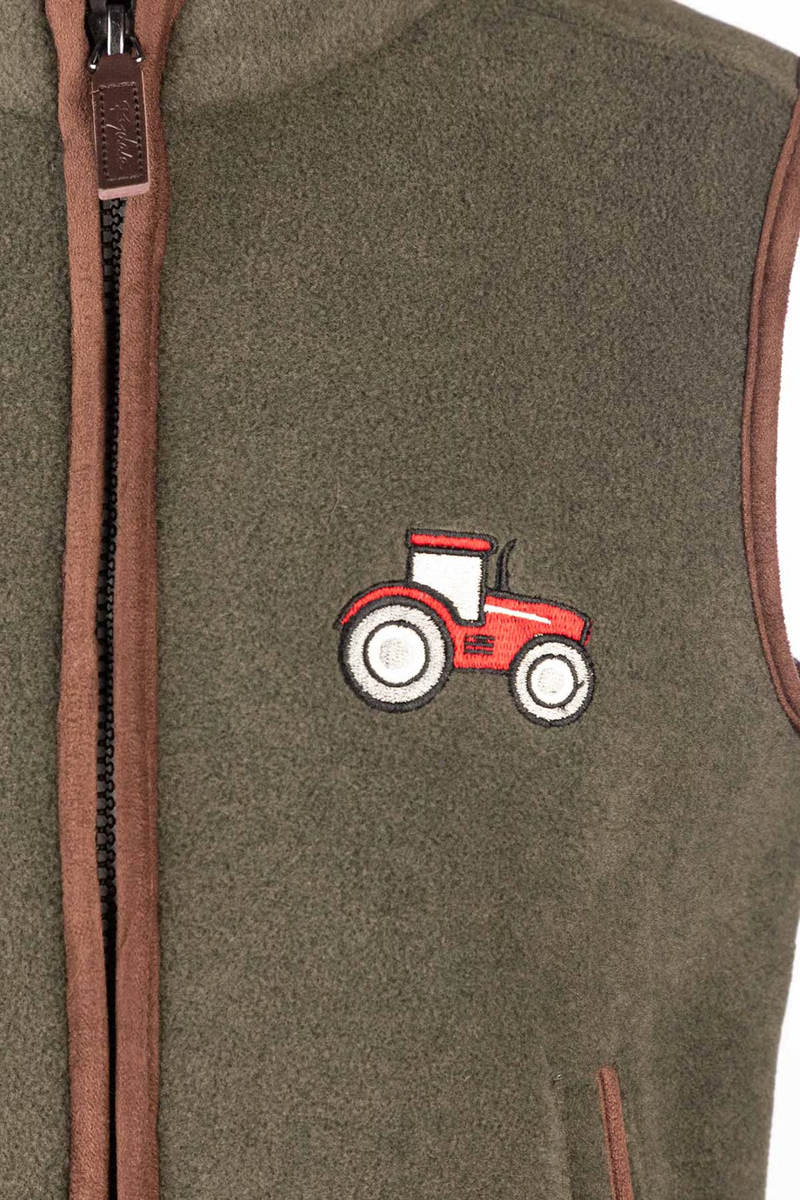 Rydale Junior Huggate Fleece Waistcoat - Tractor Khaki/Red-2