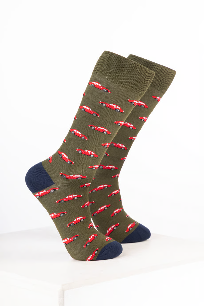 Rydale Men's Bamboo Rich Car Ankle Socks Pack of 10 - Sports Car Dark Olive
