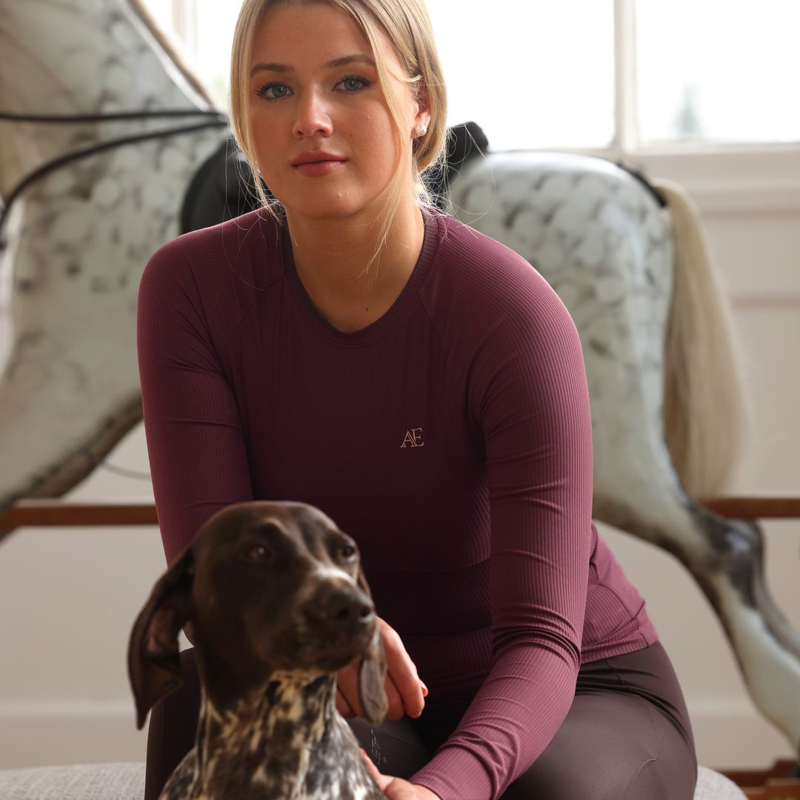 Shires Aubrion Equestrian Ribbed Long Sleeve Top - Thistle-1