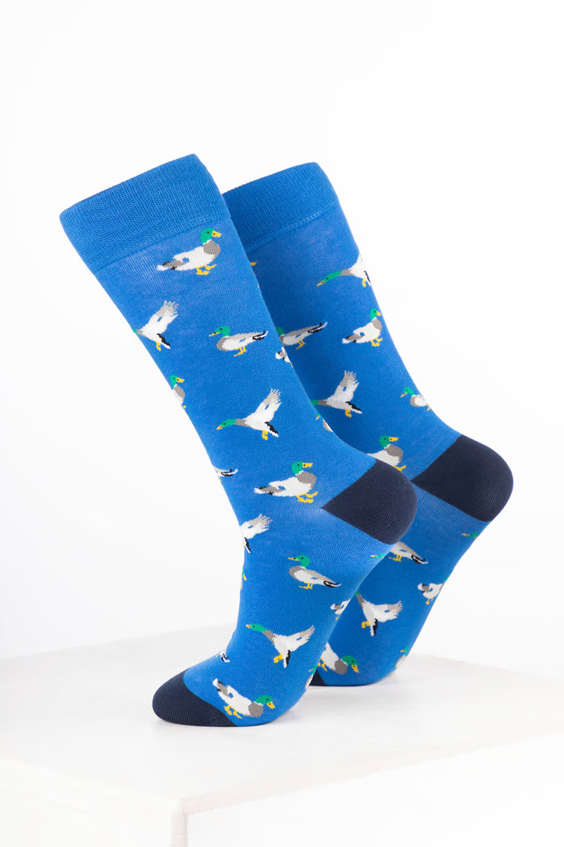 Rydale Men's Bamboo Bird Ankle Socks Pack of 10 - Duck Blue-1