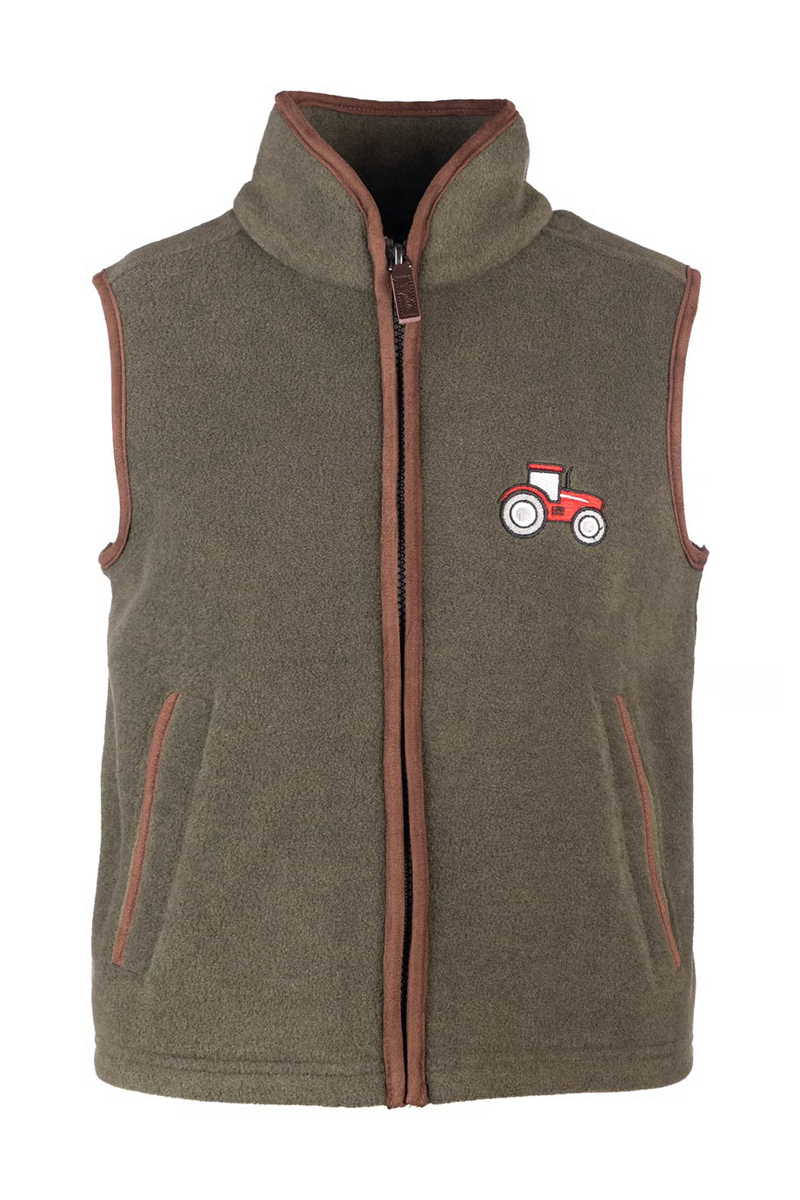 Rydale Junior Huggate Fleece Waistcoat - Tractor Khaki/Red