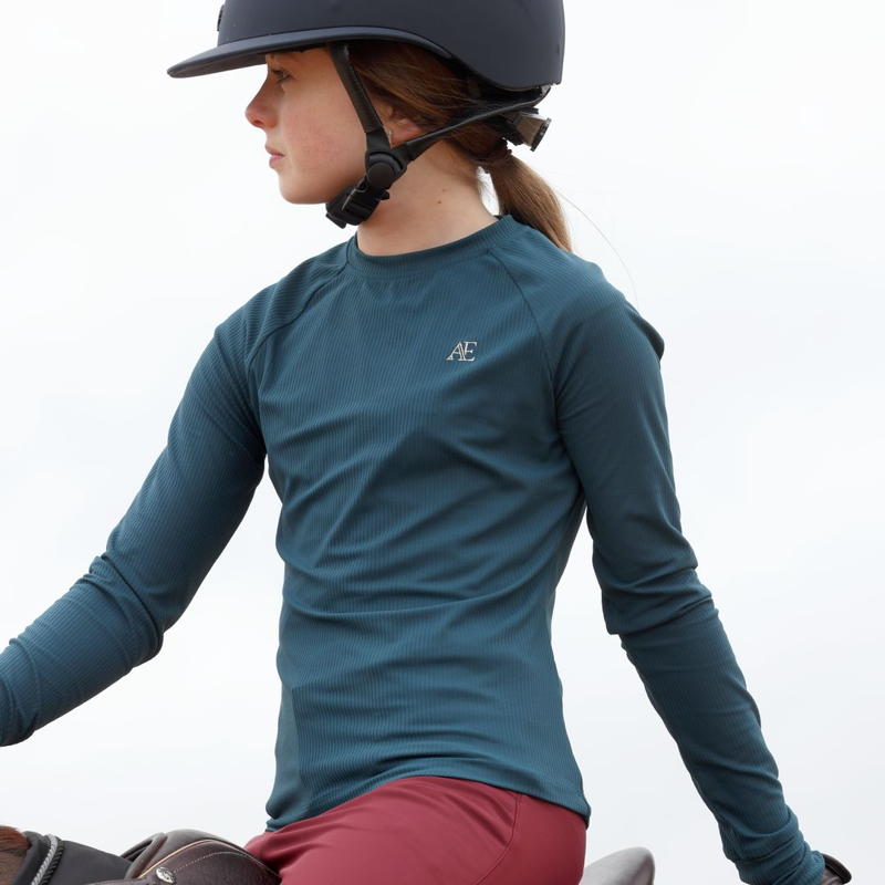 Shires Aubrion Equestrian Ribbed Long Sleeve Top Young Rider - Estate Blue-2