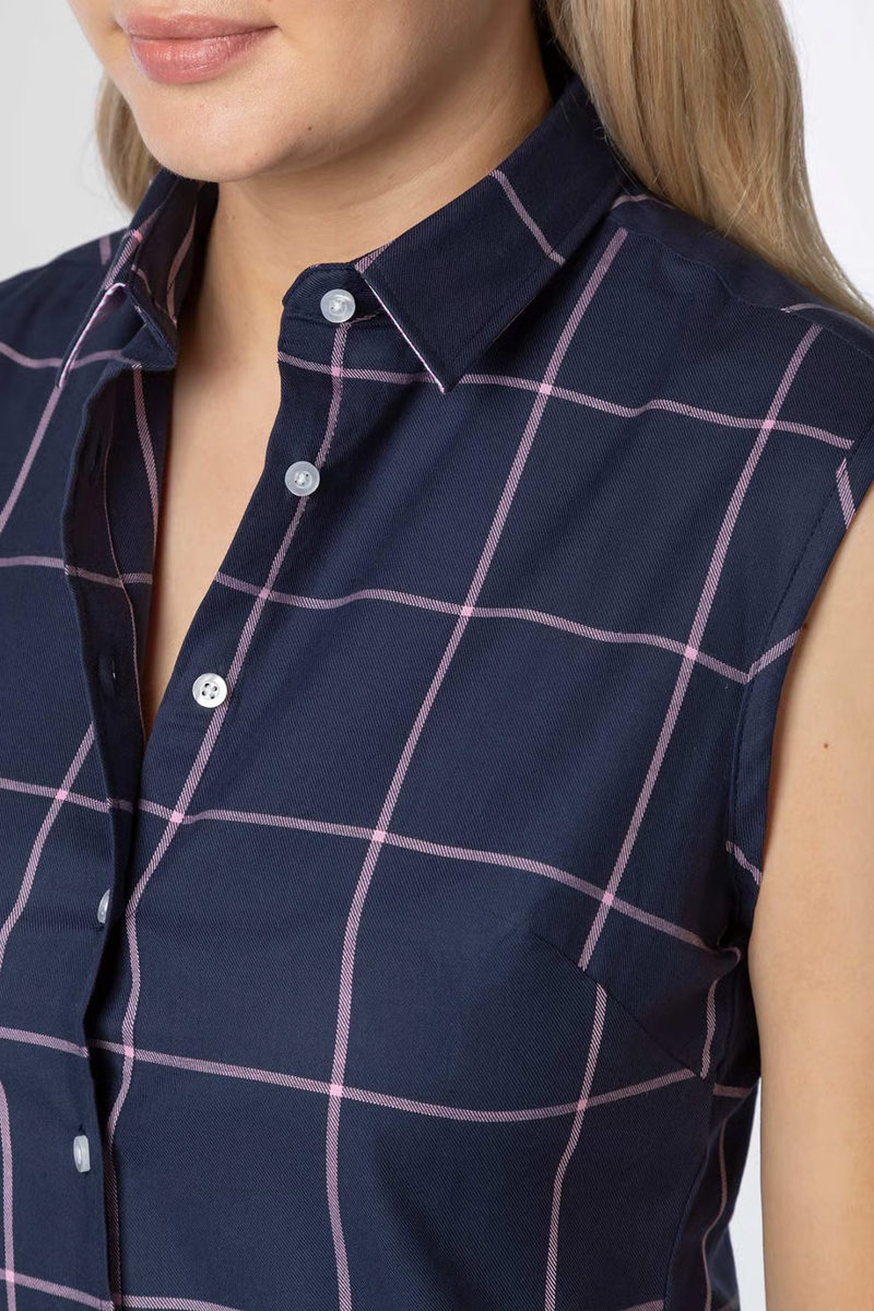 Rydale Ladies Laura Tweed Hannah Sleeveless Country Shirt - Laura Small Navy-3