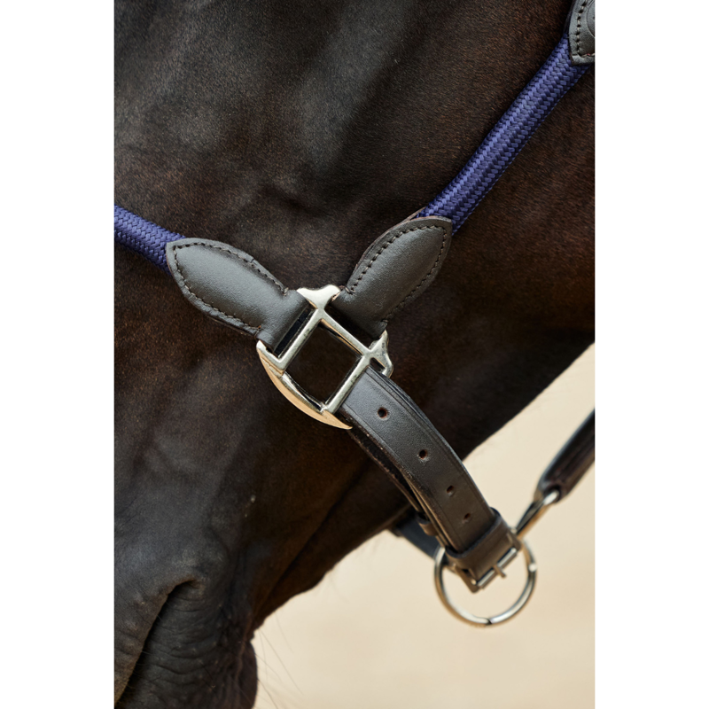 Dublin Leather Rope Headcollar - Navy/Brown-2