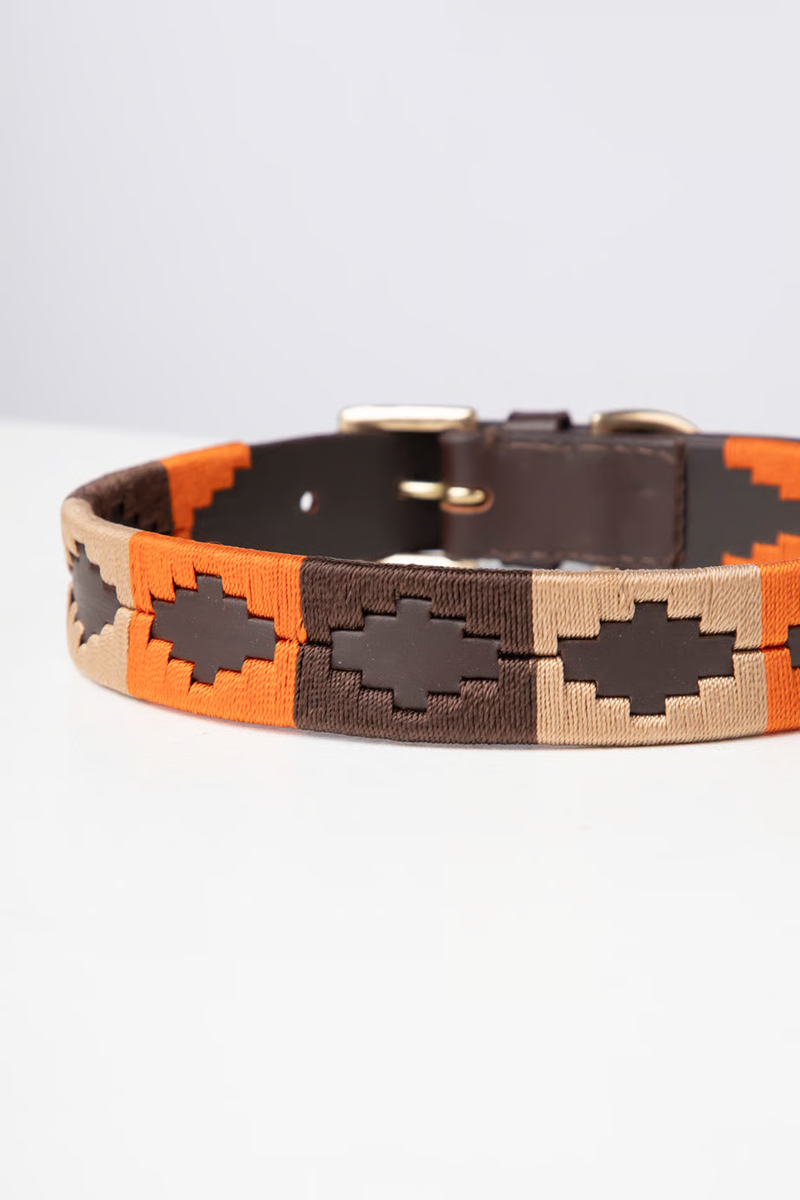 Rydale Polo Belt Dog Collar - Burnt Orange/Brown/Beige-2