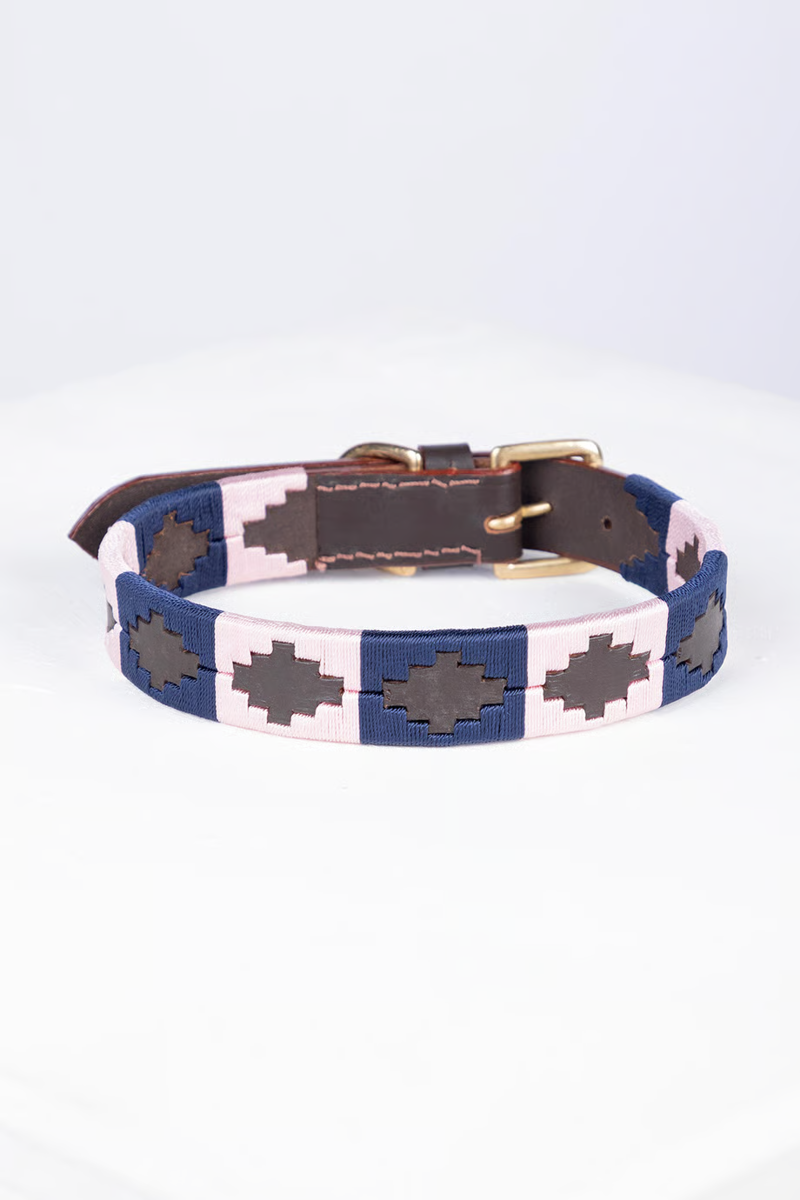 Rydale Polo Belt Dog Collar - Brown/Navy/Sorbet-1