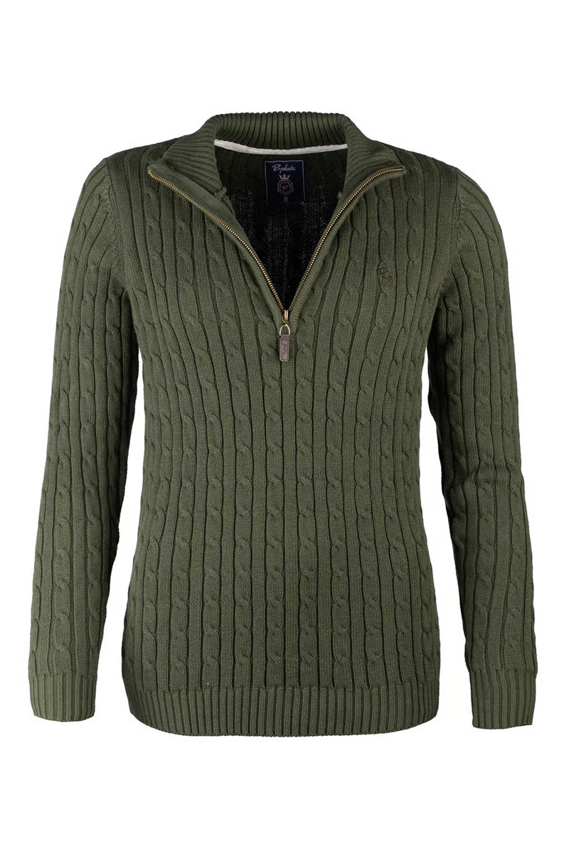 Rydale Ladies Emma Quarter Zip Cable Knit Jumper - Khaki-1