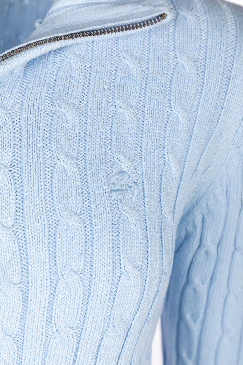 Rydale Ladies Emma Quarter Zip Cable Knit Jumper - Soft Blue-6