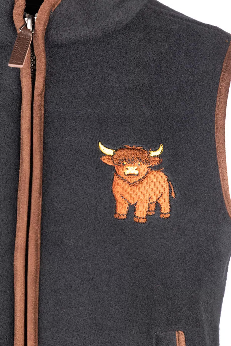 Rydale Junior Huggate Fleece Waistcoat - Highland Cow Ink-2