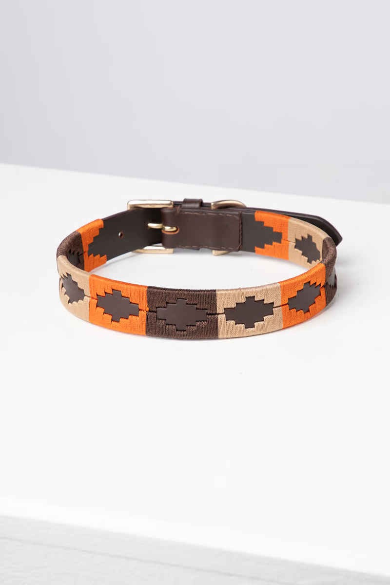 Rydale Polo Belt Dog Collar - Burnt Orange/Brown/Beige-1
