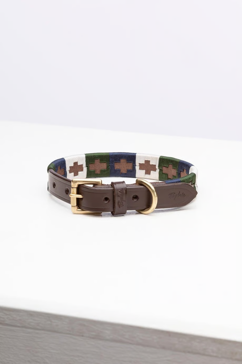 Rydale Polo Belt Dog Collar - Khaki/Navy/Gold