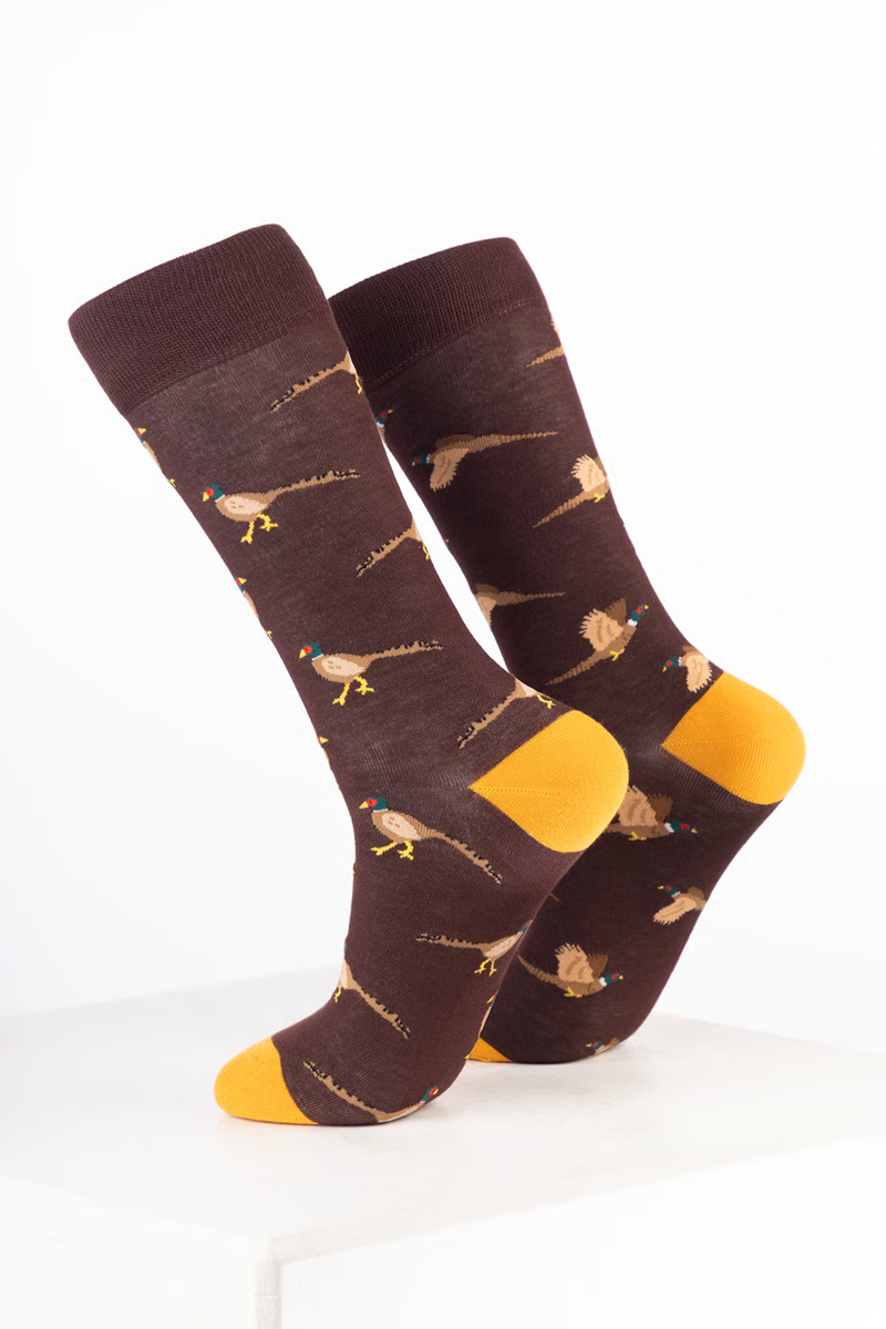 Rydale Men's Bamboo Bird Ankle Socks Pack of 10 - Walking Pheasant Brown-1