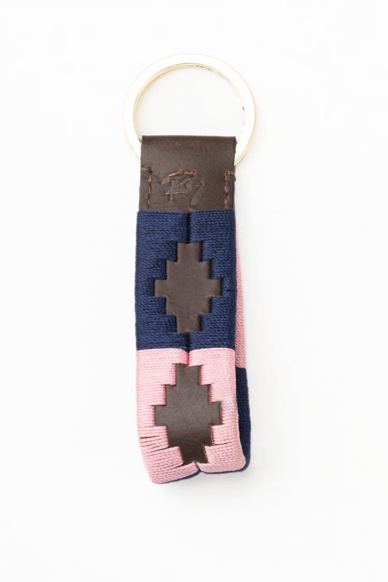 Rydale Leather Loop Askwith Polo Keyring - Brown/Navy/Sorbet-1