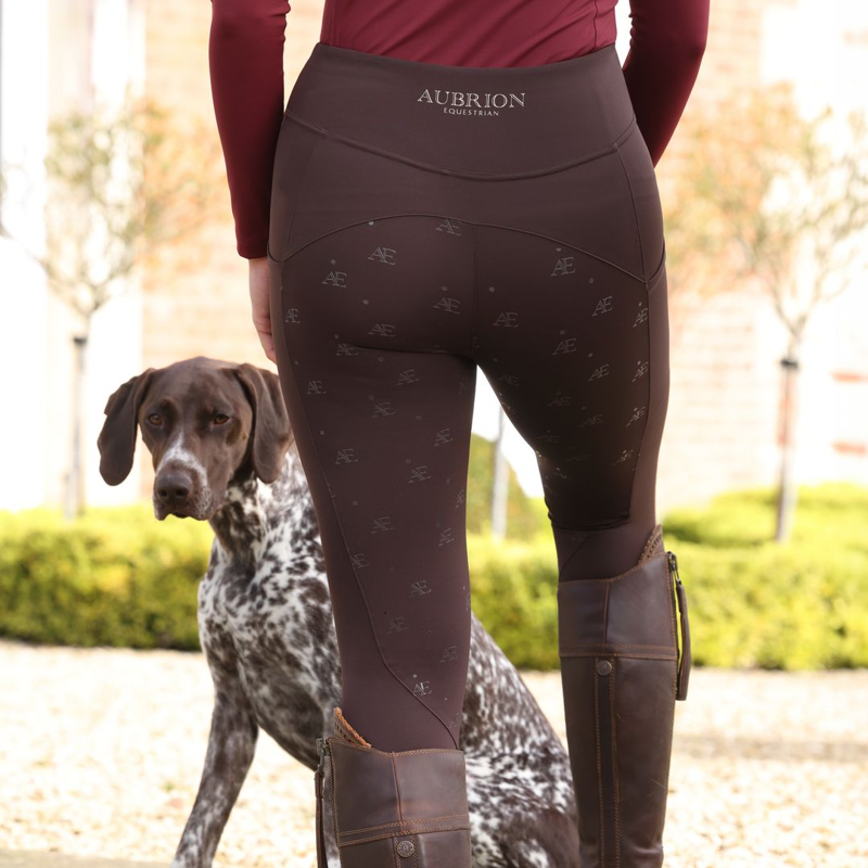Shires Aubrion Equestrian Winter Riding Tights - Espresso-1