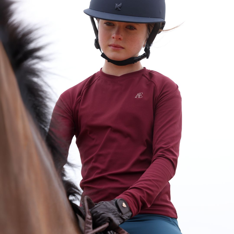 Shires Aubrion Equestrian Ribbed Long Sleeve Top Young Rider - Port-5