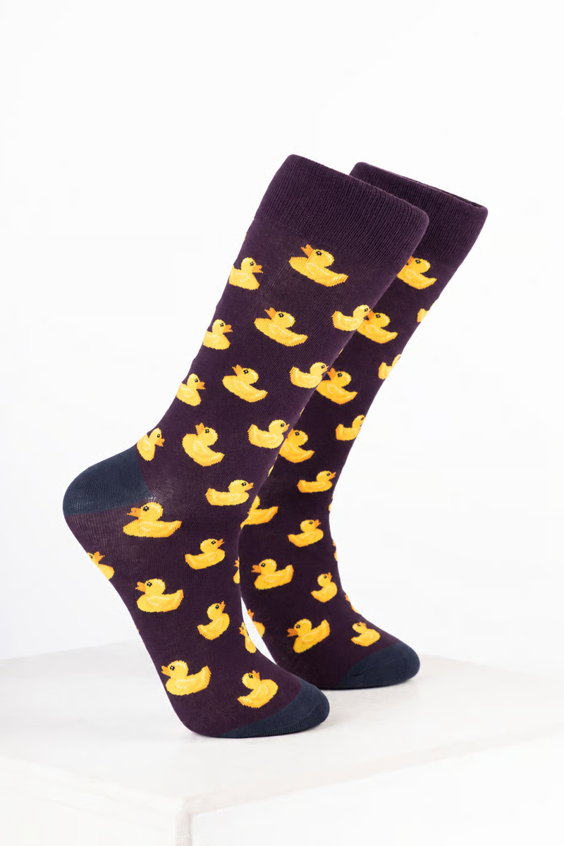 Rydale Men's Bamboo Bird Ankle Socks Pack of 10 - Rubber Duck Wine