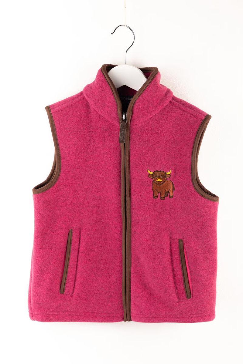 Rydale Huggate Kid's Mini Fleece Waistcoat - Highland Cow Pink