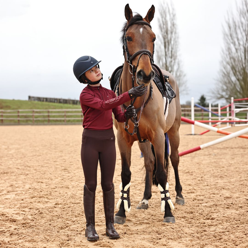 Shires Aubrion Equestrian Riding Winter Tights Young Rider - Espresso-3