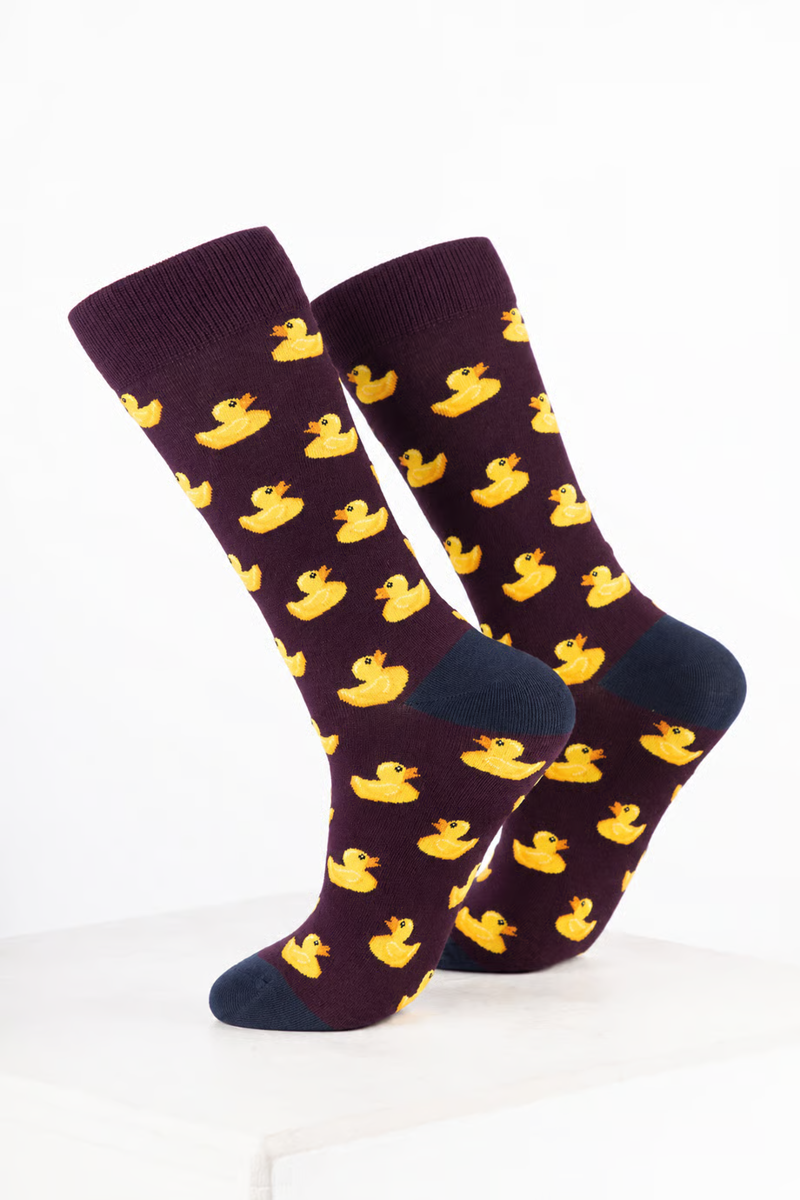Rydale Men's Bamboo Bird Ankle Socks Pack of 10 - Rubber Duck Wine-1